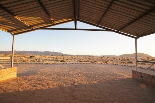 Large undercover space to set up camp at Little Sossus Camping Sesriem