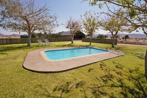 Cold water swimming pool at Little Sossus Camping Sesriem